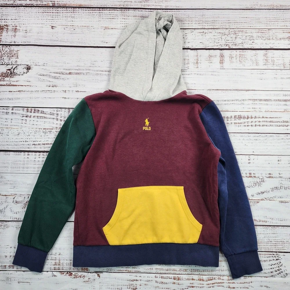 Polo Ralph Lauren Boys Colorblock Hoodie Burgundy Navy Green Yellow L 14-16